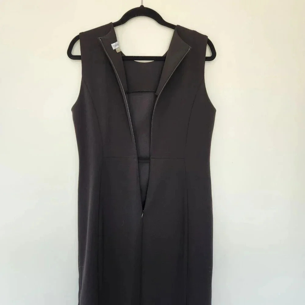 Calvin Klein Sleeveless Black LBD Knee Length Side Ruched Sheath Shift Dress 12 - Picture 8 of 8